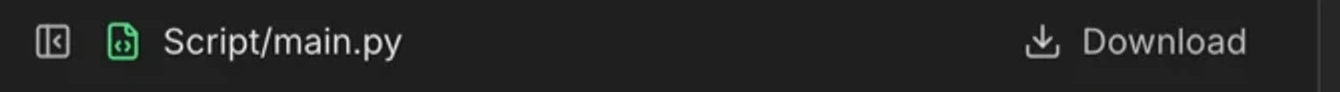 The Code pane's header: a sidebar toggle, a file icon, the path Script/main.py, and a Download button on the right.