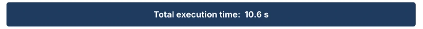A dark blue banner in the report reading Total execution time: 10.6 s.