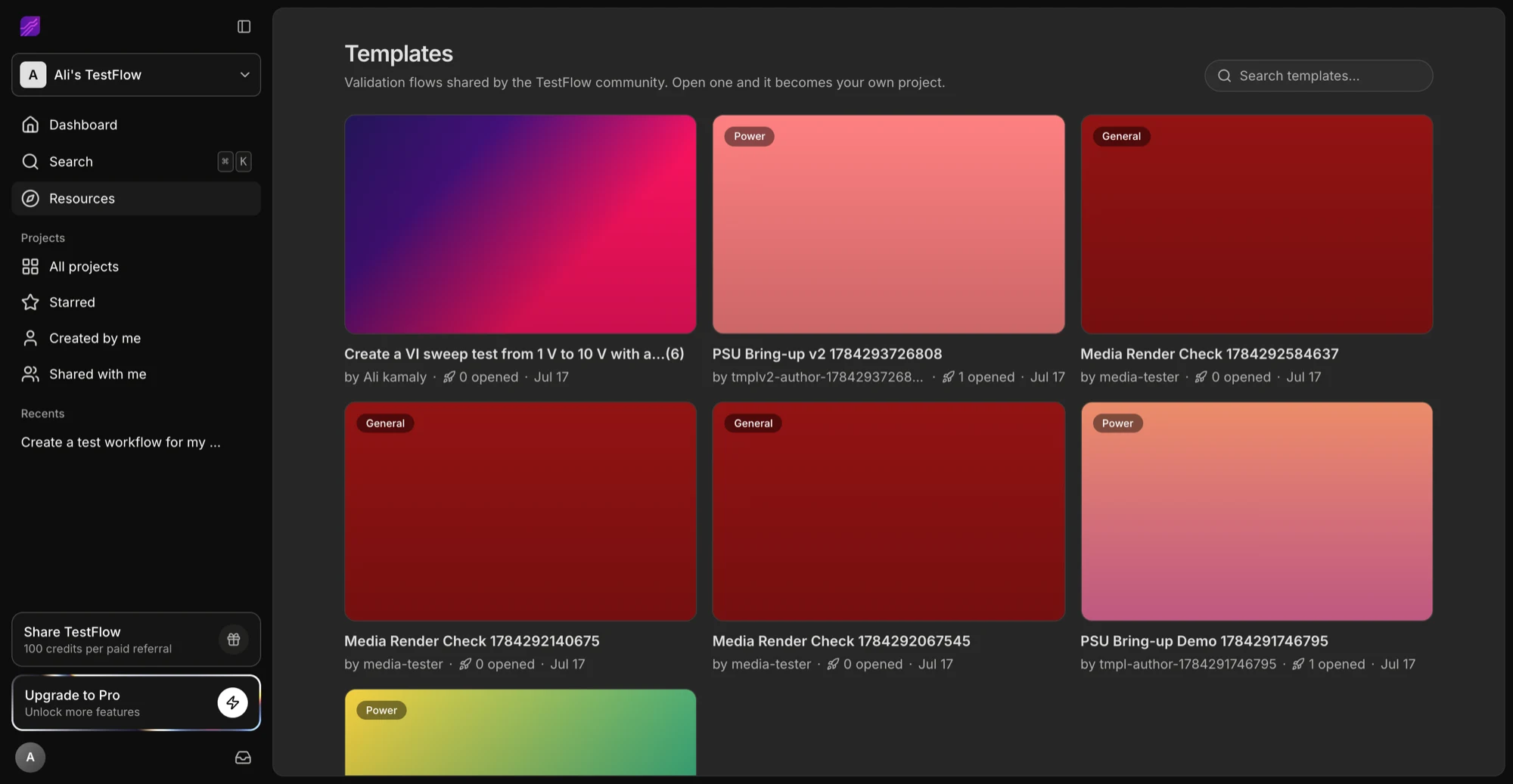 The Resources gallery of community templates.